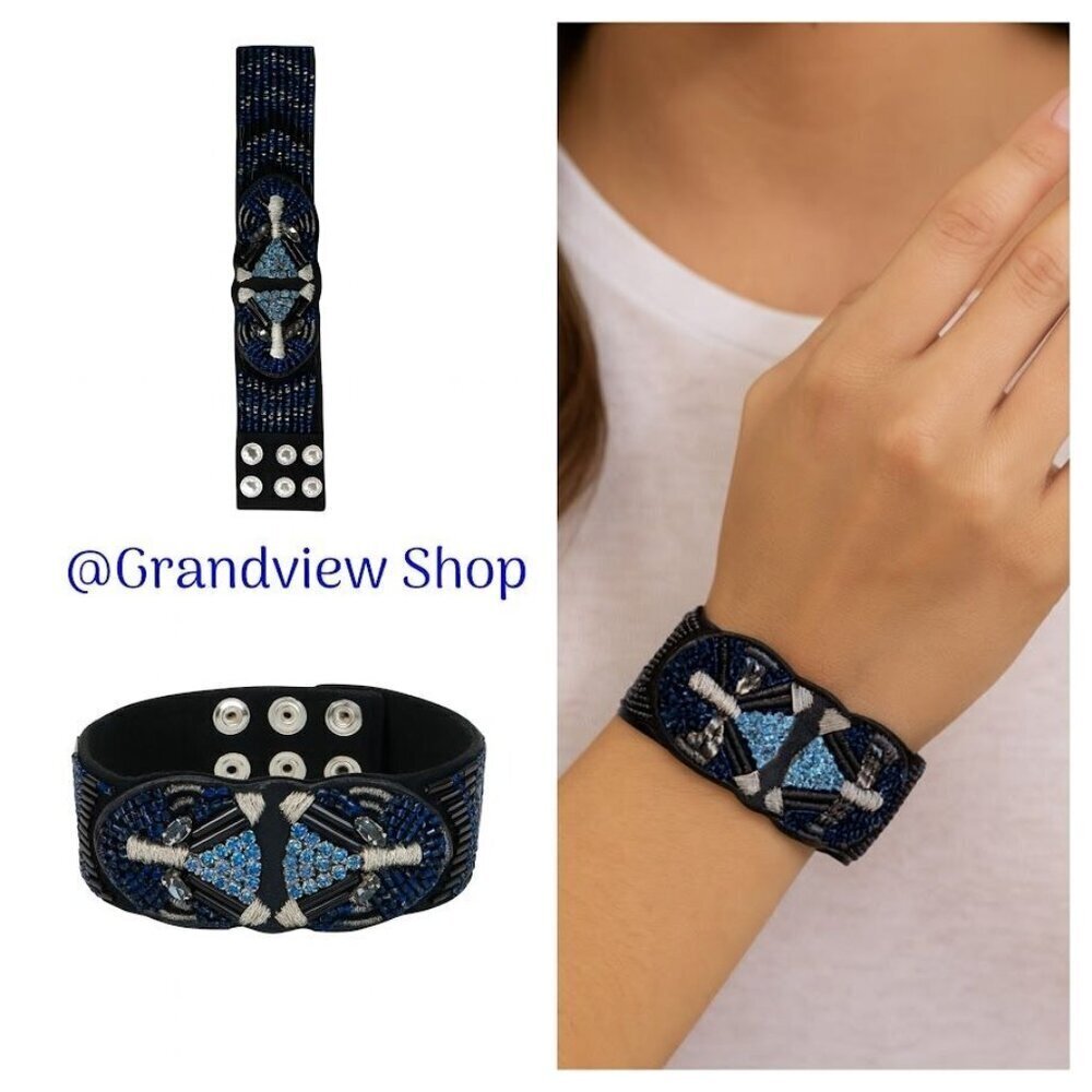Stella & Dot Limited Edition Beaded Panther Jaguar Snap Cuff Bracelet